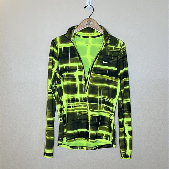 Nike Pro Multi Green Neon Quarter Zip Lightweight Womens Size Large Thumbholes - Picture 4 of 7